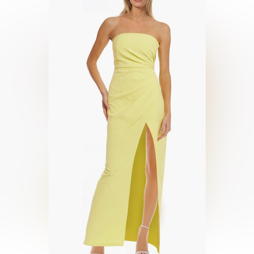 Jewel by Badgley Mishka Pleated Strapless Sheath Gown 0
